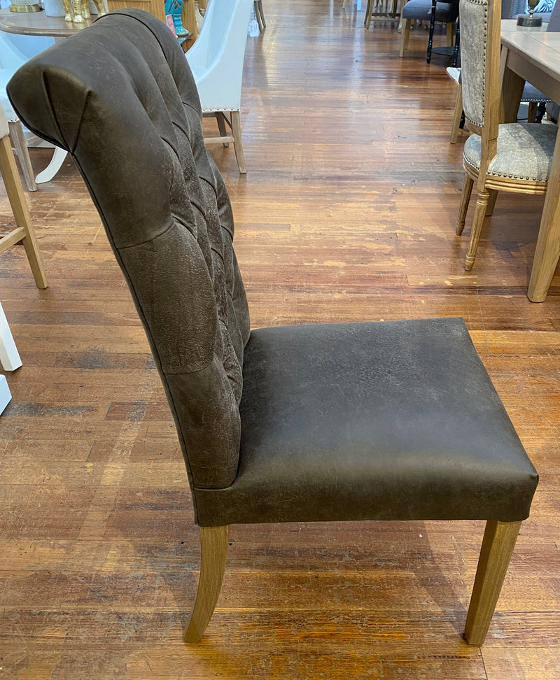 Calais Dining Chair Italian Leather Top Grain Grey Oak