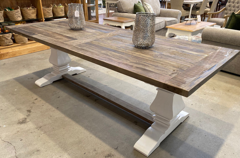 Recycled Elm Pedestal Table 250x100cm - White base