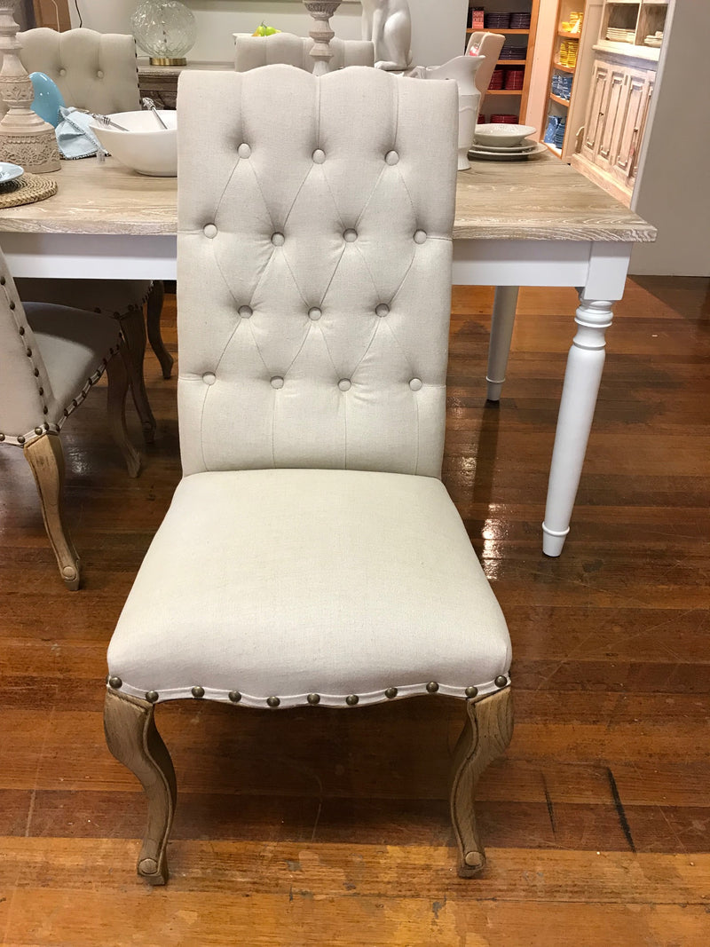 Cannes Dining Chair Oak & Linen Button