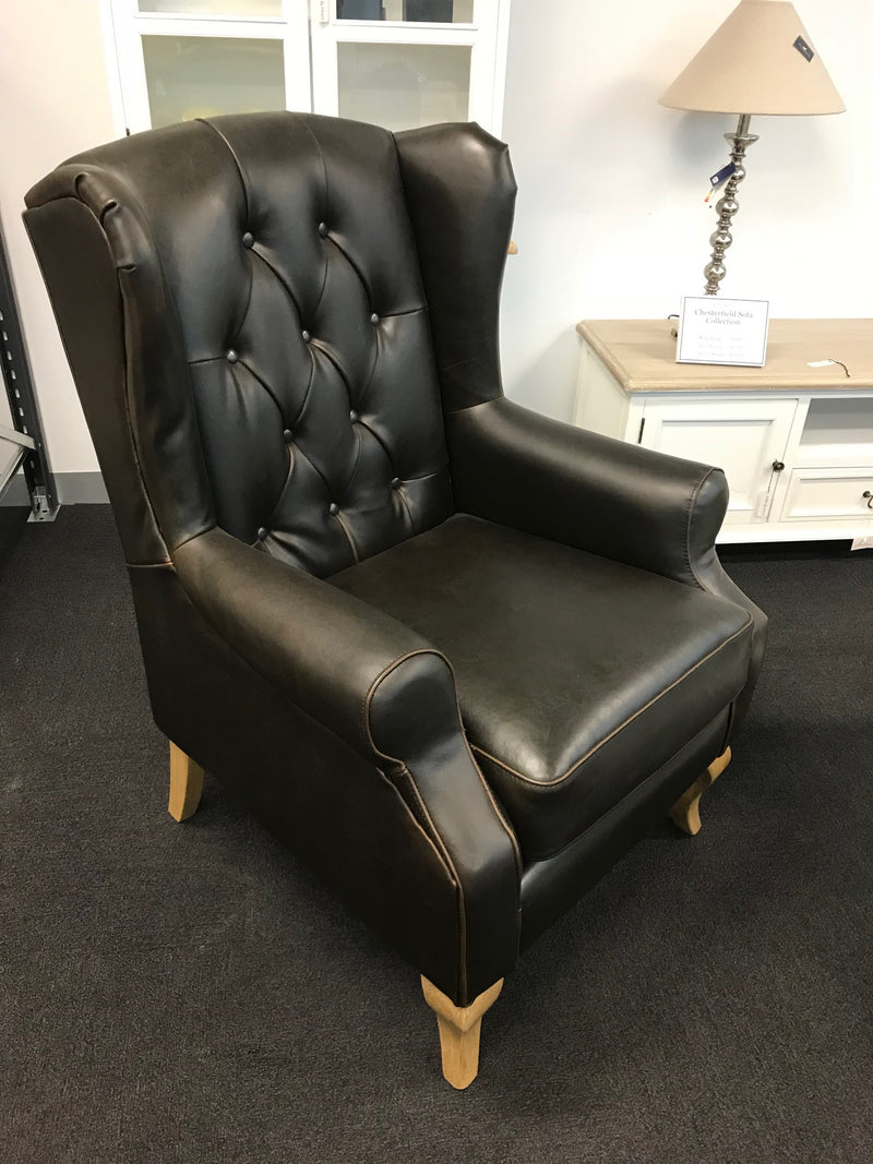Wingback Button Back Leather Chair Oak