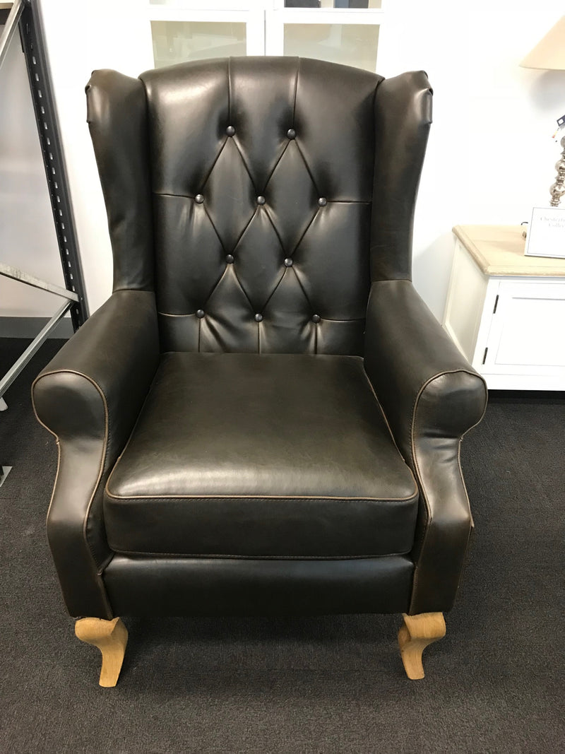 Wingback Button Back Leather Chair Oak