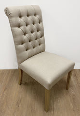 Calais Dining Chair Oak & Natural Linen Button