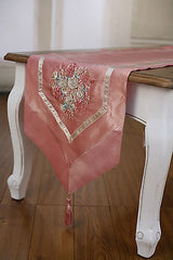 Table Runner Green with Embroidery Pink Home Decor Party Decoration 150cms NEW