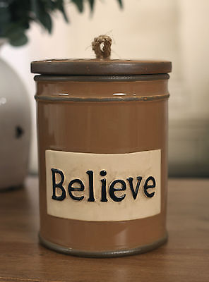 Rustic BELIEVE Ceramic Canister Home Decor French Provincial 20cms BRAND NEW