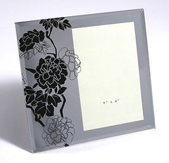 Mirrored Glass with Black Flower Photo Frame 4x6in Size