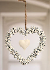 Hanging Cream Metal Heart of Bells 13cms