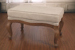 French Provincial Ottoman Tufted Soft Linen Upholstered