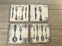 Set Of 4 Coasters Ceramic Cork Back French Provincial Drink Coaster Set Cutlery