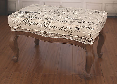 French Provincial Ottoman Tufted Soft Linen Upholstered