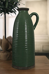 Jug Ceramic Vase Ribbed Green