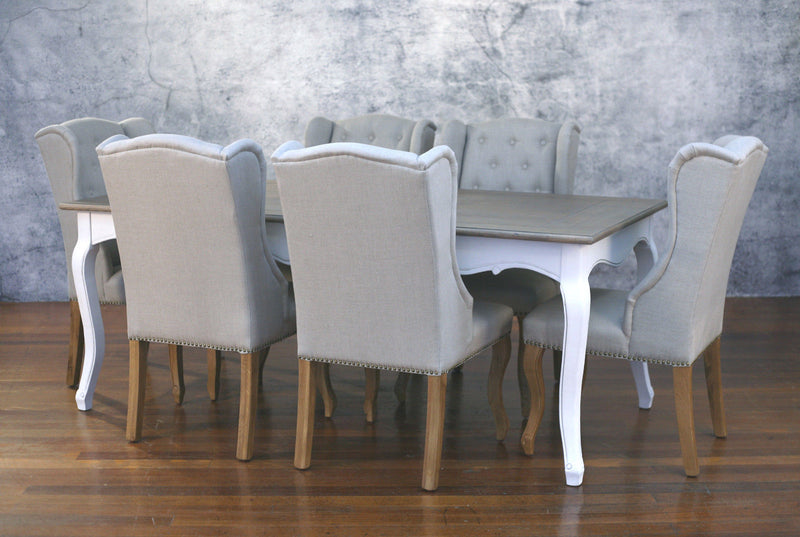 Setting 7 Piece 2x1m Dining Table & 100% Linen Chairs Package