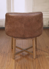 Italian Leather Dining Chair Top Grain Tan French Provincial Oak Bedroom Chair
