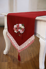Table Runner Red with Embroidery Home Decor Party Decoration 150cms