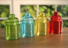Set of 4 Coloured Decor Glass Canisters Home Decoration Gift NEW