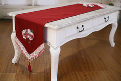 Table Runner Red with Embroidery Home Decor Party Decoration 150cms