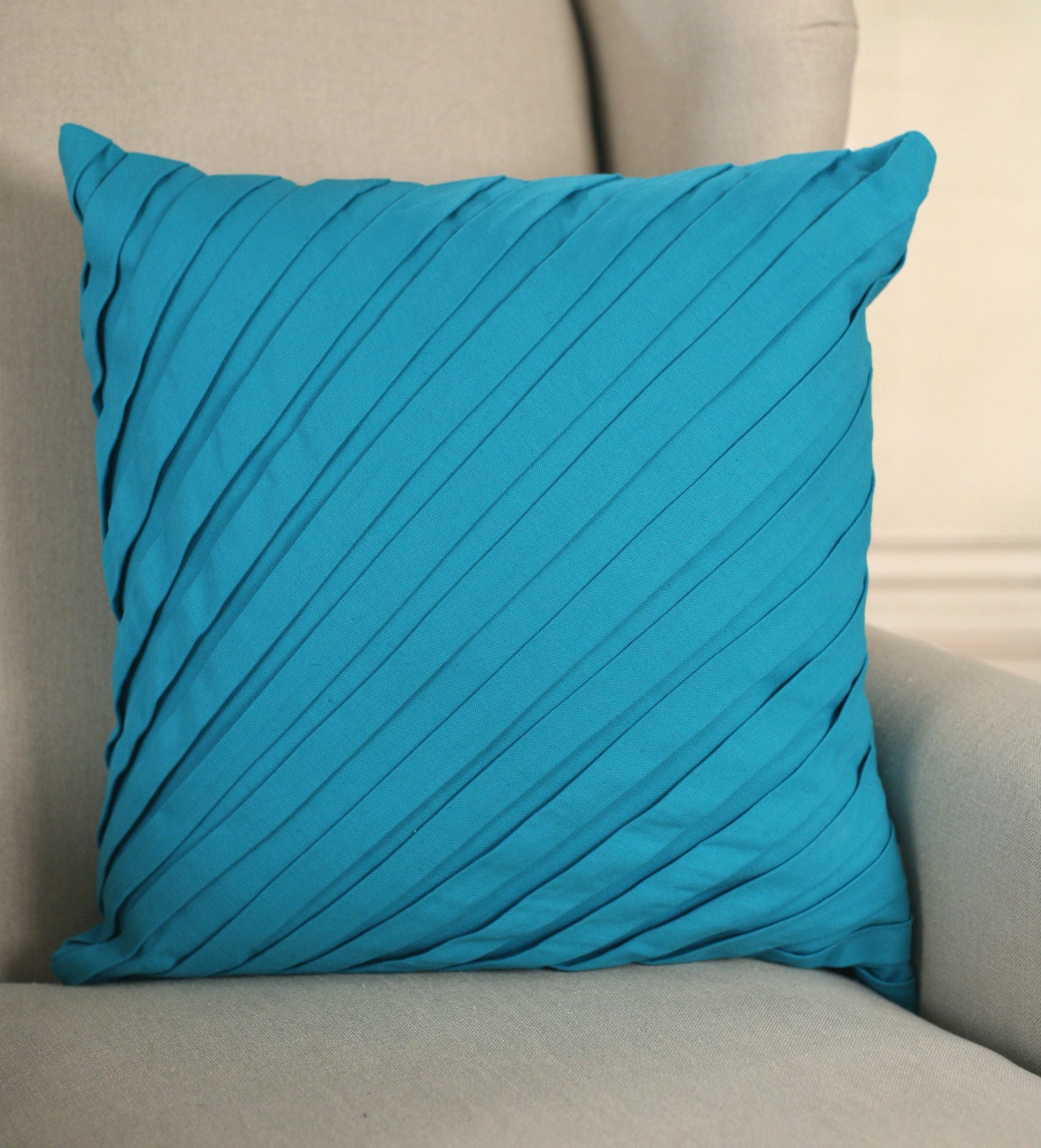 Decorator Cushion Cover 45x45cms Pleated Teal Throw Pillow Cover
