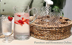 Glass and Pitcher 8 Piece Set Garden Party. Includes Woven Carry Tray