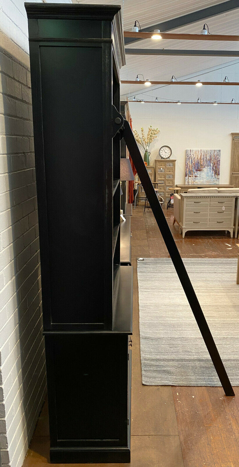Single Library Display Unit with Ladder Black 102cms | Buffet and Hutch