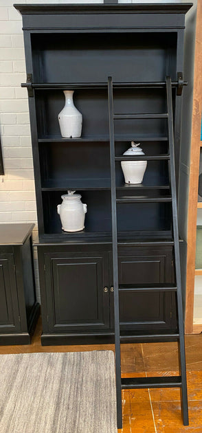 Single Library Display Unit with Ladder Black 102cms | Buffet and Hutch
