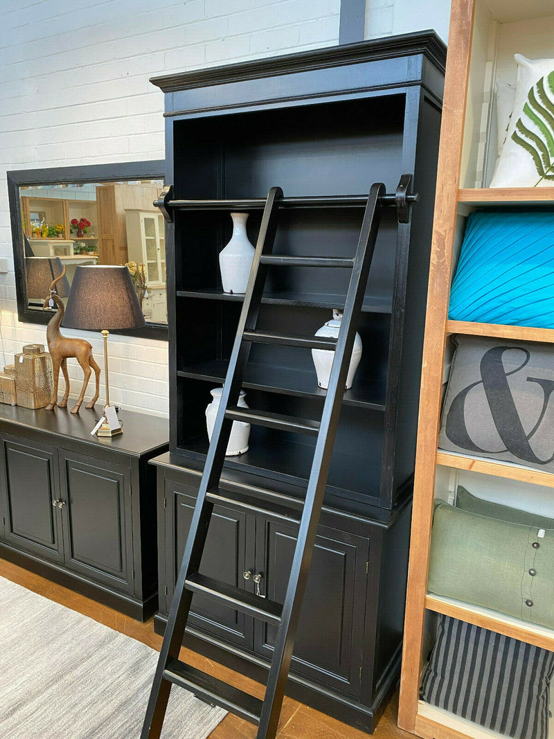 Single Library Display Unit with Ladder Black 102cms | Buffet and Hutch