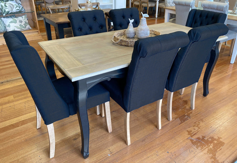 Pre-order: Limoges Dining Chair Black Tufted Roll Back Hardwood