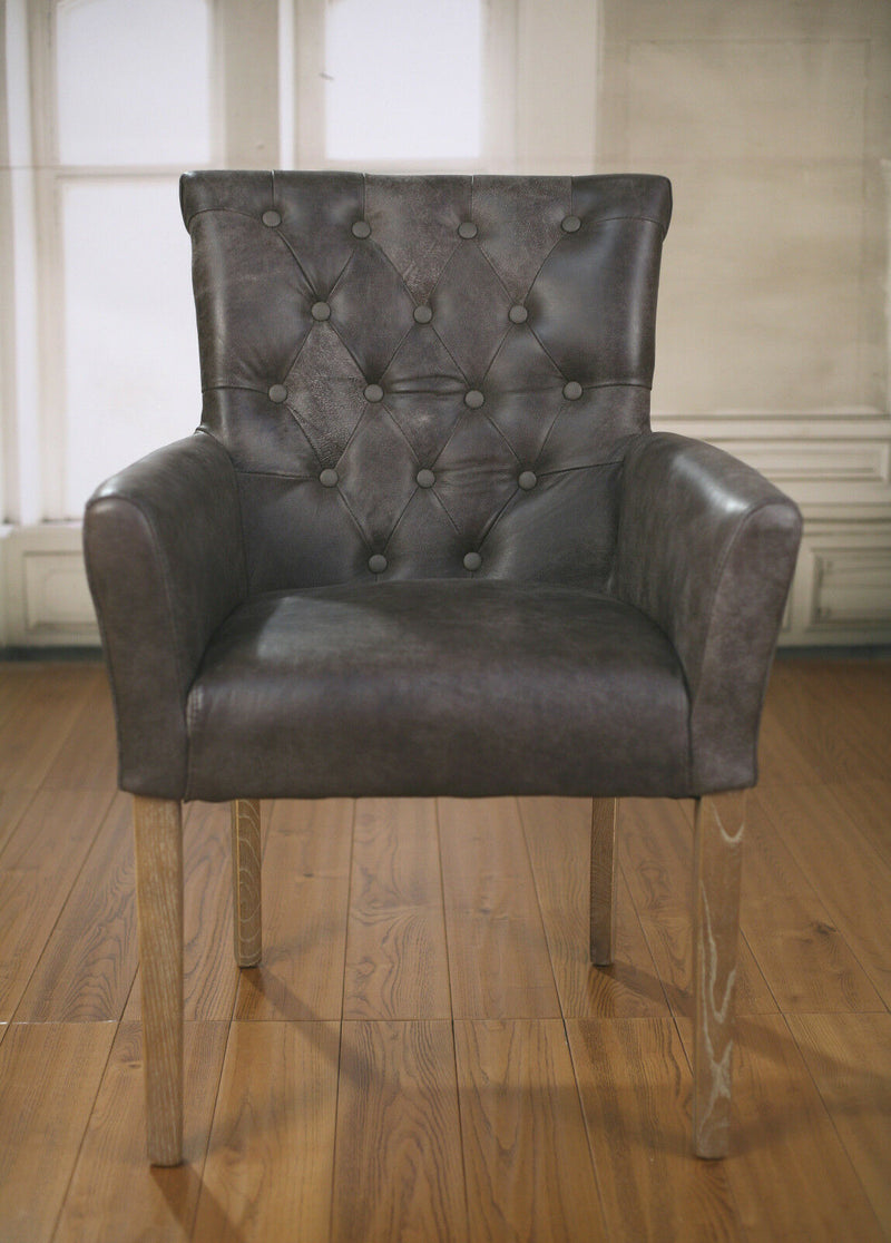 Provence Dining Chair Italian Leather Top Grain Grey Oak