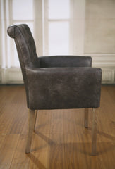 Provence Dining Chair Italian Leather Top Grain Grey Oak